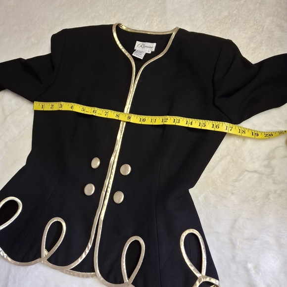 Vintage Rimini Black with Gold Trim Long Sleeve Blazer   Women Size 4 - Picture 11 of 16